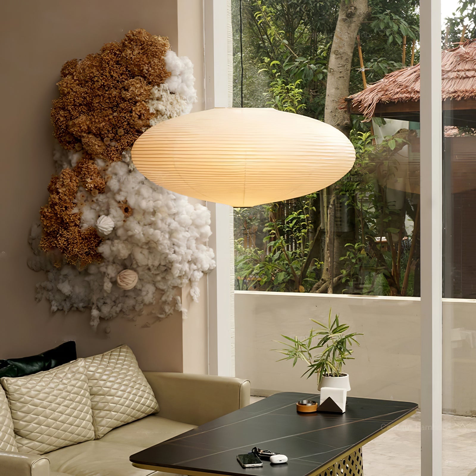 Mulberry Paper Swag Pendant Light 17.7 in x 9.8 in White Indoor Ceiling Hanging Lamp Modern Home Decor Living Room Bedroom | Thomler